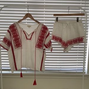 White with red embroidery matching set